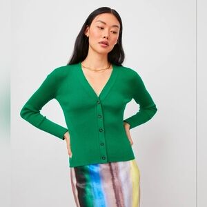 Rails Green Ribbed V-Neck Button Cardigan